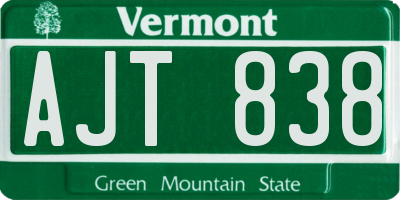 VT license plate AJT838