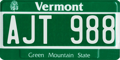VT license plate AJT988