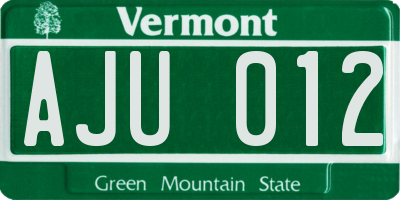 VT license plate AJU012