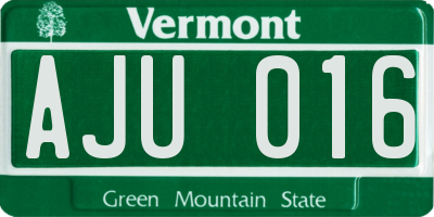 VT license plate AJU016