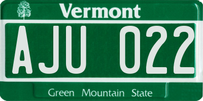 VT license plate AJU022