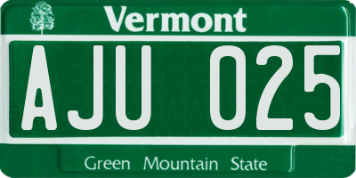 VT license plate AJU025