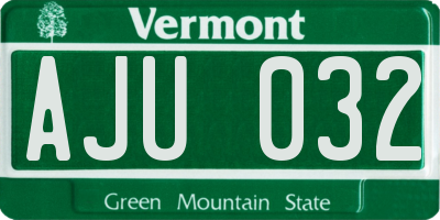 VT license plate AJU032