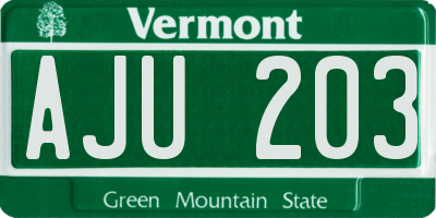 VT license plate AJU203