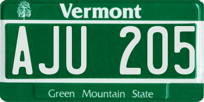 VT license plate AJU205