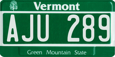 VT license plate AJU289