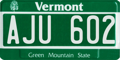 VT license plate AJU602