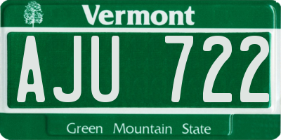 VT license plate AJU722