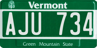 VT license plate AJU734