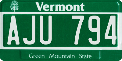 VT license plate AJU794