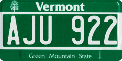 VT license plate AJU922