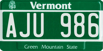 VT license plate AJU986