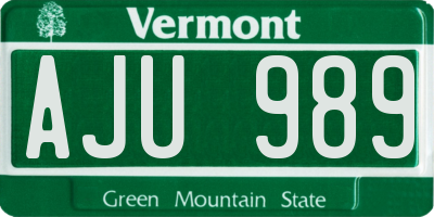 VT license plate AJU989