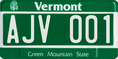 VT license plate AJV001