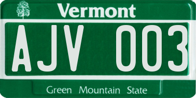 VT license plate AJV003