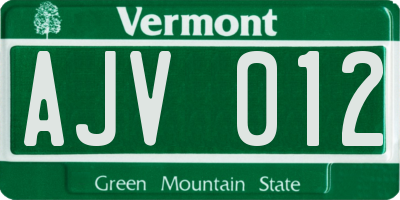 VT license plate AJV012