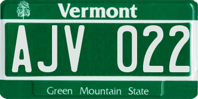 VT license plate AJV022