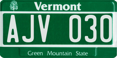VT license plate AJV030