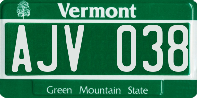 VT license plate AJV038