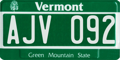 VT license plate AJV092