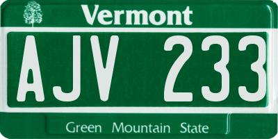 VT license plate AJV233