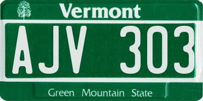 VT license plate AJV303