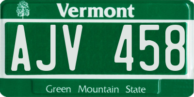 VT license plate AJV458