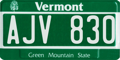 VT license plate AJV830