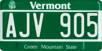 VT license plate AJV905