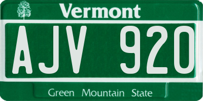 VT license plate AJV920
