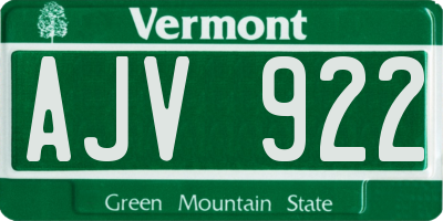 VT license plate AJV922