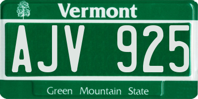 VT license plate AJV925