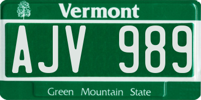 VT license plate AJV989