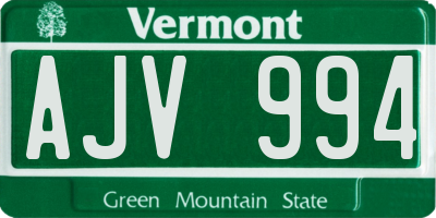 VT license plate AJV994
