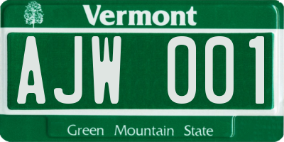 VT license plate AJW001