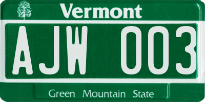 VT license plate AJW003