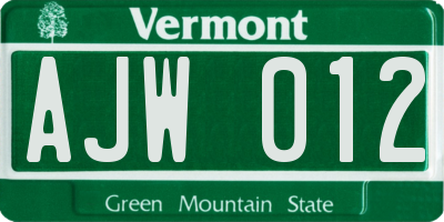 VT license plate AJW012