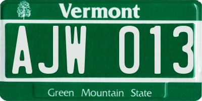 VT license plate AJW013