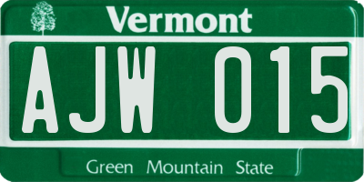 VT license plate AJW015