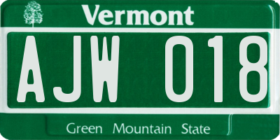 VT license plate AJW018