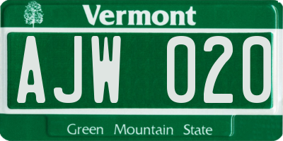 VT license plate AJW020