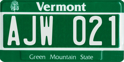 VT license plate AJW021