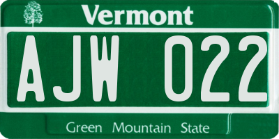 VT license plate AJW022