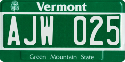 VT license plate AJW025