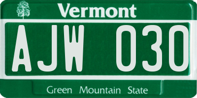 VT license plate AJW030