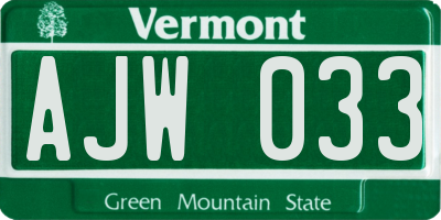 VT license plate AJW033