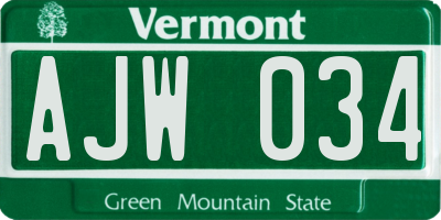VT license plate AJW034