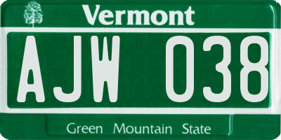VT license plate AJW038