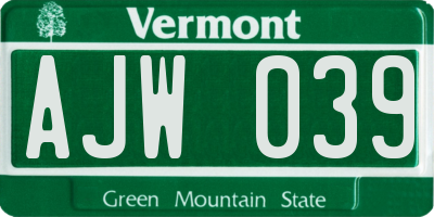 VT license plate AJW039