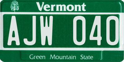 VT license plate AJW040